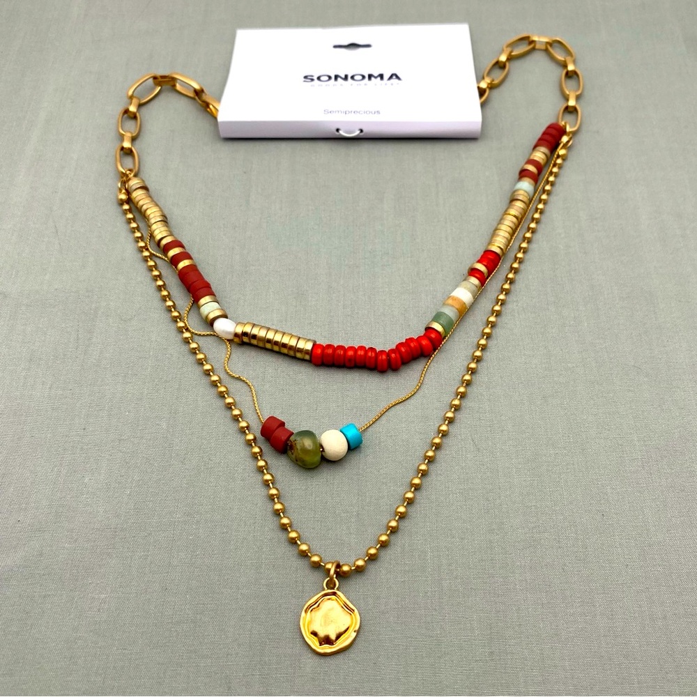 New with Tag SANOMA Semiprecious long beaded Layered Necklace